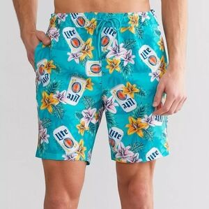 Miller Lite Palms & Lillies Valor Swim Trunks Medium - Excellent Condition